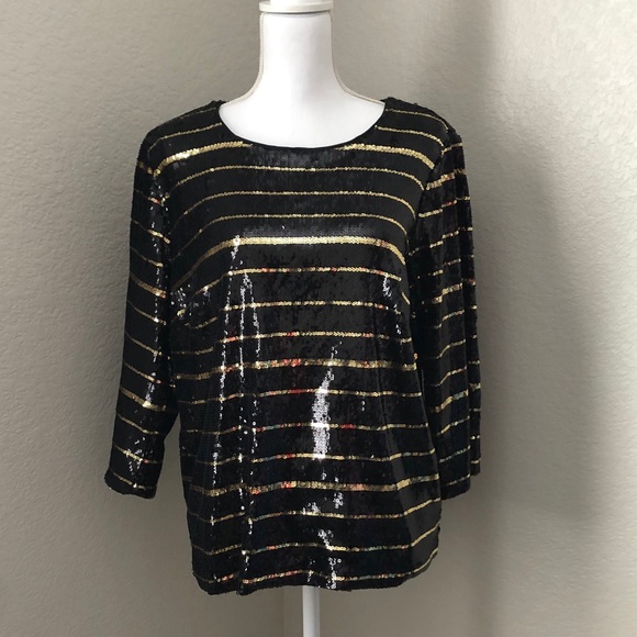 Jessica London Tops - Jessica London Black Gold Sequin Top